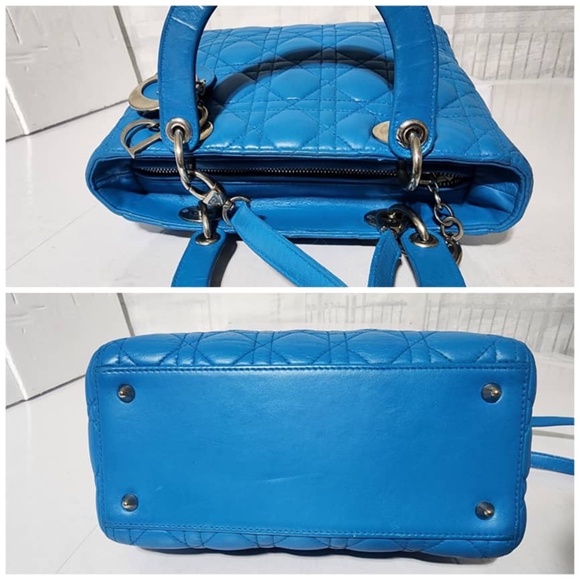 Authentic CHRISTIAN DIOR Lambskin Cannage Medium Lady Dior Satchel Bag Blue - Picture 7 of 16